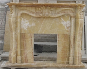 China Honey Onyx Handcraft Carved Fireplace