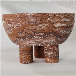 Customized Freestanding Coffee Travertine Bowl With Stand