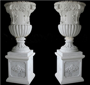 Decoration Hand Carved White Marble Flowerpot