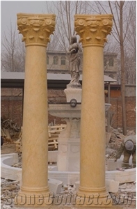 Helical Shaped Yellow Limestone Sculptured Columns Pillars