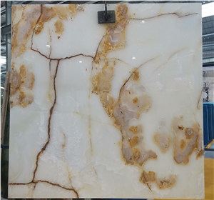 Natural Golden Vein White Onyx Slab For Decoration