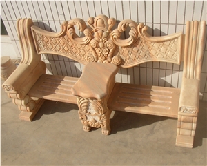 Outdoor Decorative Park Beige Travertine Bench For Sale