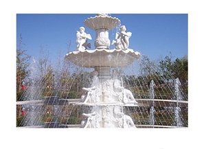 Round Pure White Marble Fountains Water Features