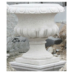 Round Pure White Marble Hand Carved Flower Pots