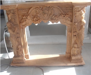 Sunset Red Polished Carving Sculptured Fireplace