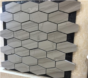 White Marble Mosaic 1X2 Basketweave With Black