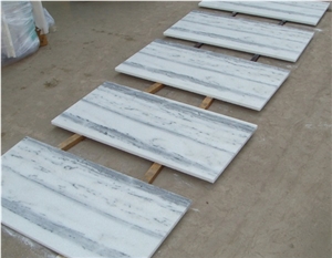 White Straight Wooden Veins Marble Flooring Tile