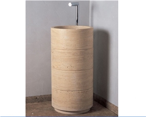 Wooden Yellow Marble Round Natural Stone Bathroom Basins