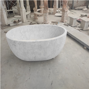 Carrara White Marble Freestanding Oval Bathtub