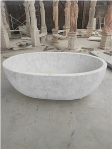 Carrara White Marble Freestanding Oval Bathtub
