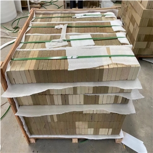 China Beige Sandstone Cobble Pavers Flooring Slabs Cubes