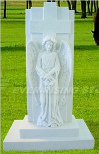 Pure White Marble Cross Tombstone From Profeesional Factory