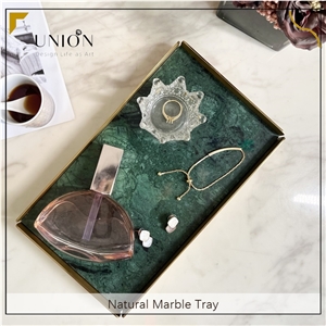 UNION DECO Green Marble Tray Decorative Tray For Kitchen