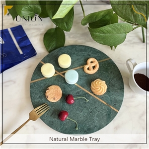 UNION DECO Green Round Plate Marble Tray For Kitchen