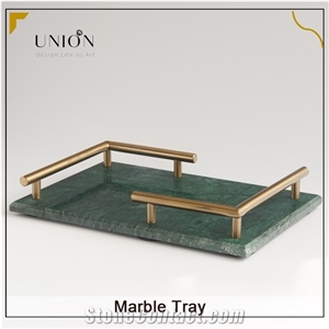 UNION DECO Marble Tray With Vintage Brass Metal Handles