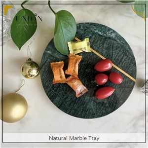 UNION DECO Natural Green Marble Tray With Brass Serving Tray