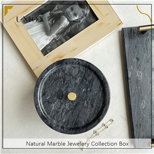 UNION DECO Two-Tier Black Marble Storage Box For Accessories