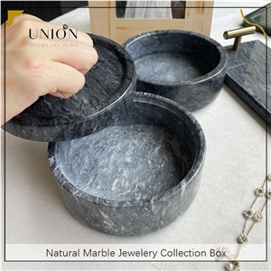 UNION DECO Two-Tier Black Marble Storage Box For Accessories