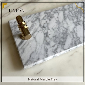 UNION DECO White Marble Serving Tray With Metal Holder
