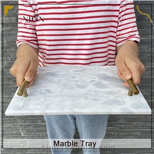 UNION DECO White Marble Stone Decorative Tray For Counter
