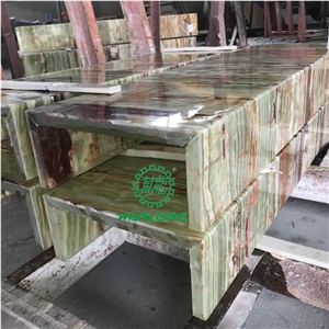 Backlit Bamboo Green Onyx Glass Backer For Stair Step