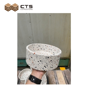 Terrazzo Artificial Stone White Pet Bowl Colorful Particle