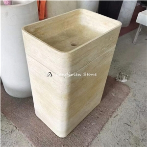 Beige Marble Sink Natural Stone Free Standing Wash Basin