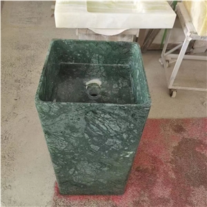 Freestanding Pedestal Square Sink Green Marble