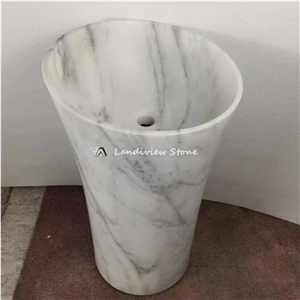 Luxury White Marble Stone Freestanding Sink Hotel Wash Basin