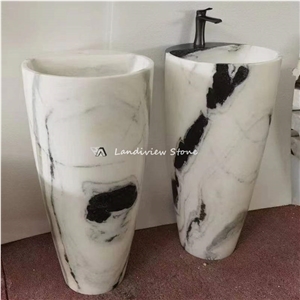 White Stone Free Standing Wash Basin Carved Sinks