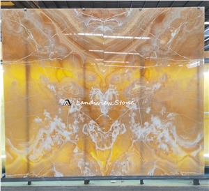Yellow Onyx Slabs For Decorative Back Wall Panel Design