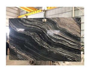 Bookmatched Black Wood Vein Marble With Gold Lines