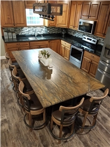Sandalus Wooden Quartzite Prefab Kitchen Countertops