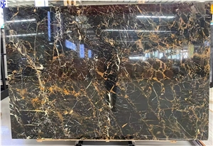 Athens Black Gold Flower Gold Portoro Marble Slab