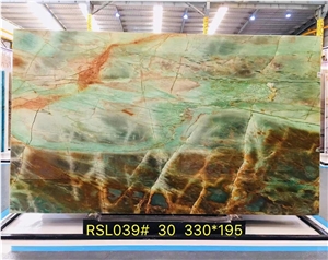 NEW HOT Colorful Green Marble With Gold Line Slab For Wall