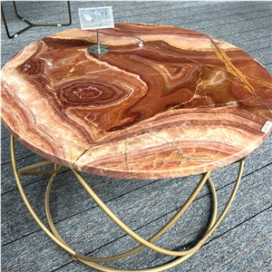 High Quality Red Onyx Luxury Round Coffee Table Home Decor