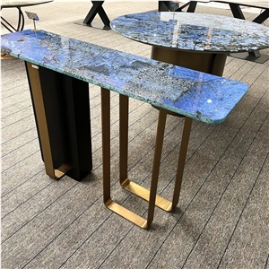 Modern Blue Granite Round Dining Table For Home And Hotel