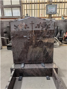 Engraved Stone Headstone Black Granite Family Monument