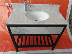 Prefab Double Sink Stone Marble Carrara Commercial Bath Tops