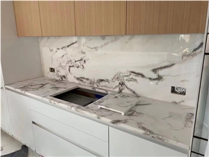 Prefab Kitchen Countertop White Granite Perimeter Bench Tops
