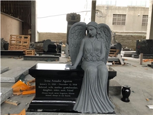 Sculpture Black Granite Angel Monument Lettering Tombstone