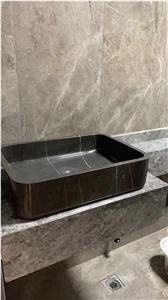 Solid Stone Bathroom Sink Marble Fluted Milas Pedestal Basin