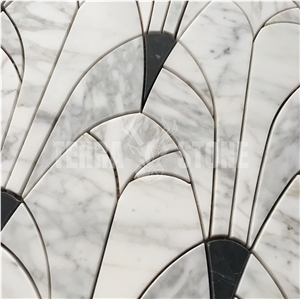 Arabescato White Marble Water Jet Mosaic Arched Pattern Tile