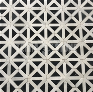 Black Nero Marquina Oriental White Marble Mosaic Triangle