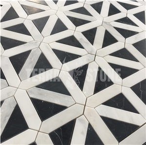 Black Nero Marquina Oriental White Marble Mosaic Triangle
