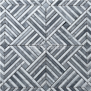 Carrara White Bardiglio Gray Marble Pinwheel Mosaic Tile