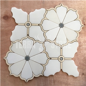 Crema Marfil Waterjet Marble Floral Mosaic White Onyx Tile