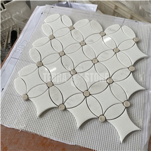 Floral Pattern Flower Design White Marble Waterjet Mosaic
