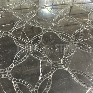 Pure Black Nero Marquina Water Jet Flower Marble Mosaic Tile