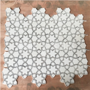 Thassos Carrara Marble Waterjet Mosaic Floral Mosaic Pattern